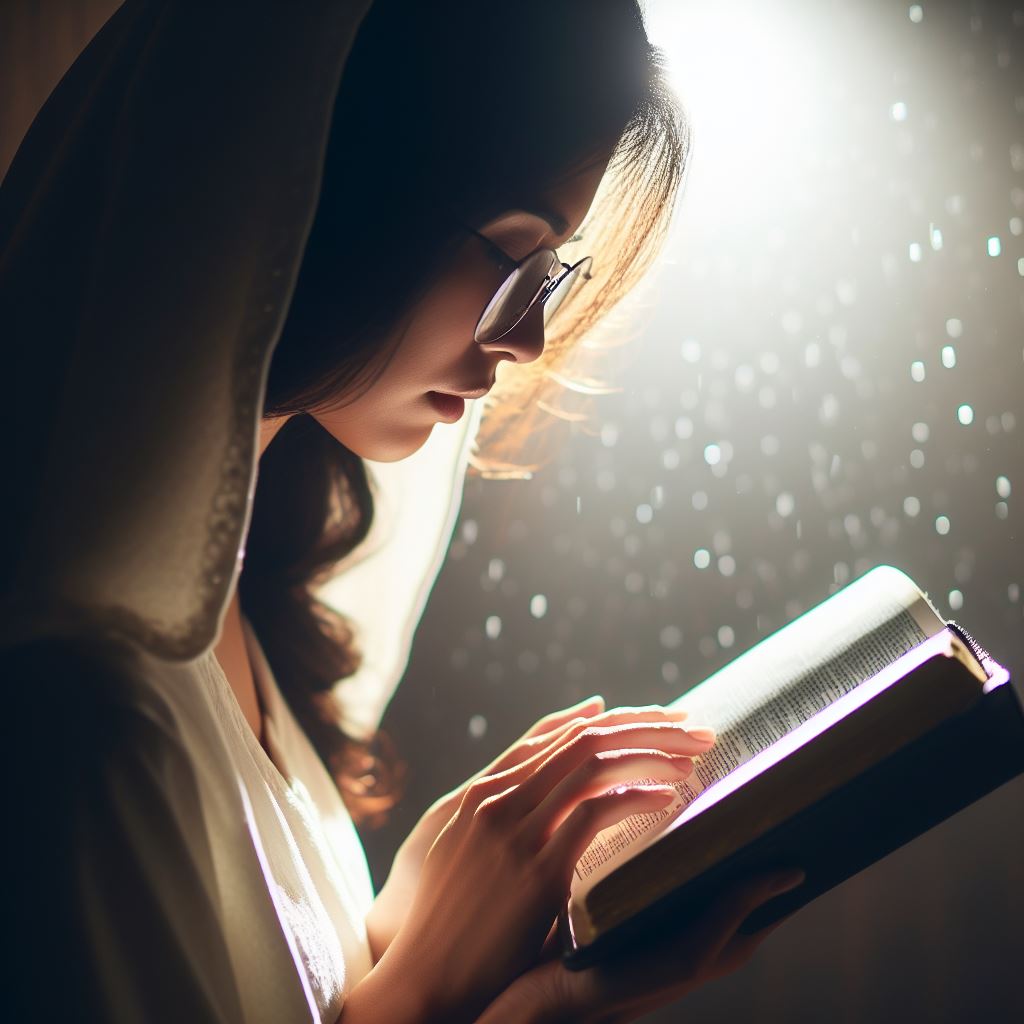 Woman develops a biblical worldview as she reads the Bible.